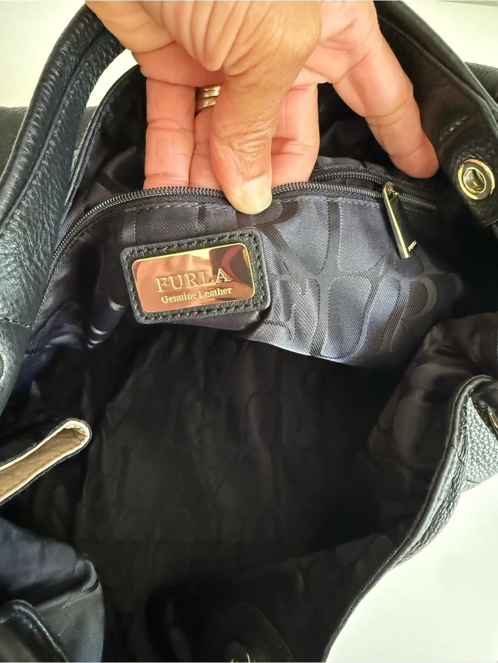 Furla Black Pebbled Leather Hobo Bag
